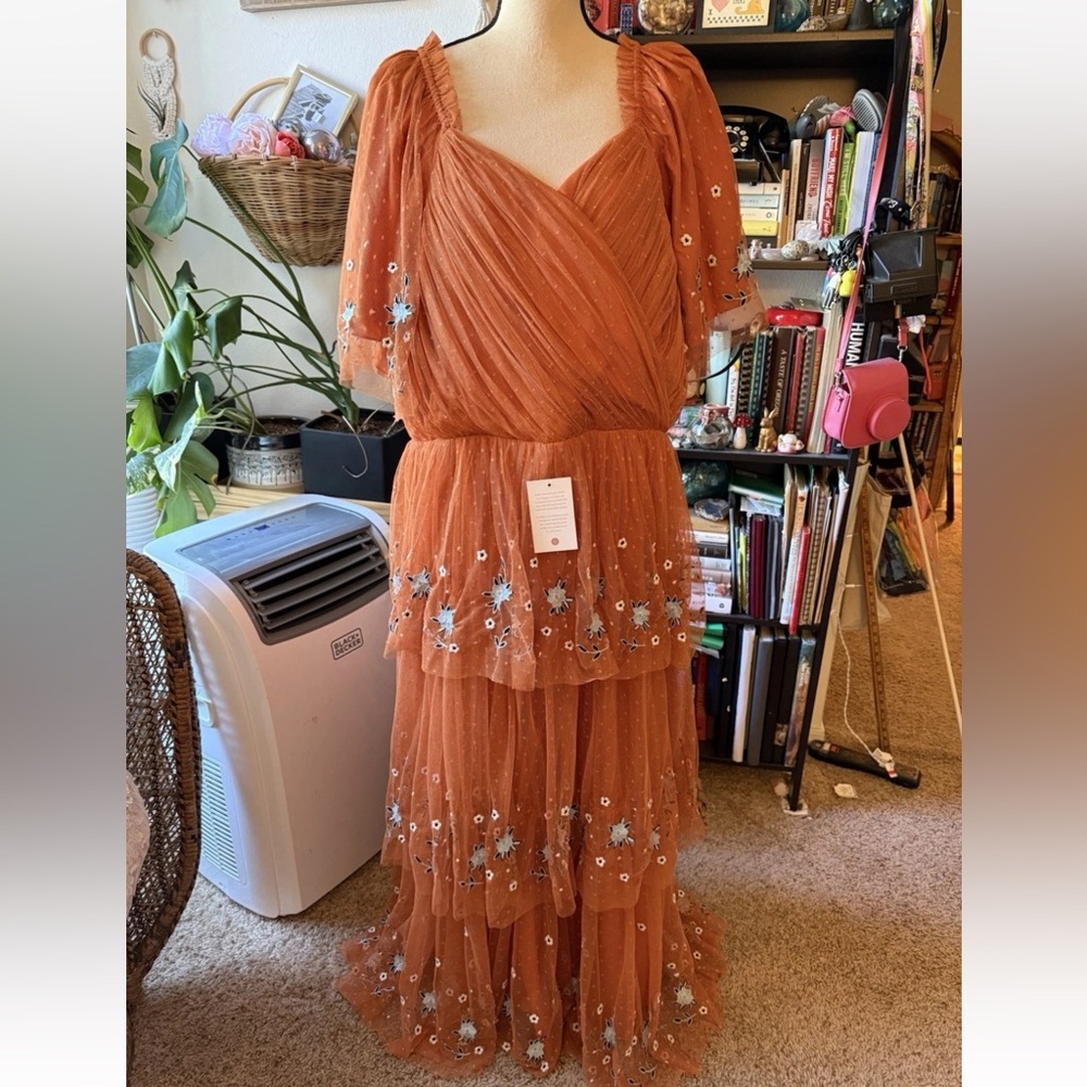 Ivy city co Orange embroidered gown dress Mabel